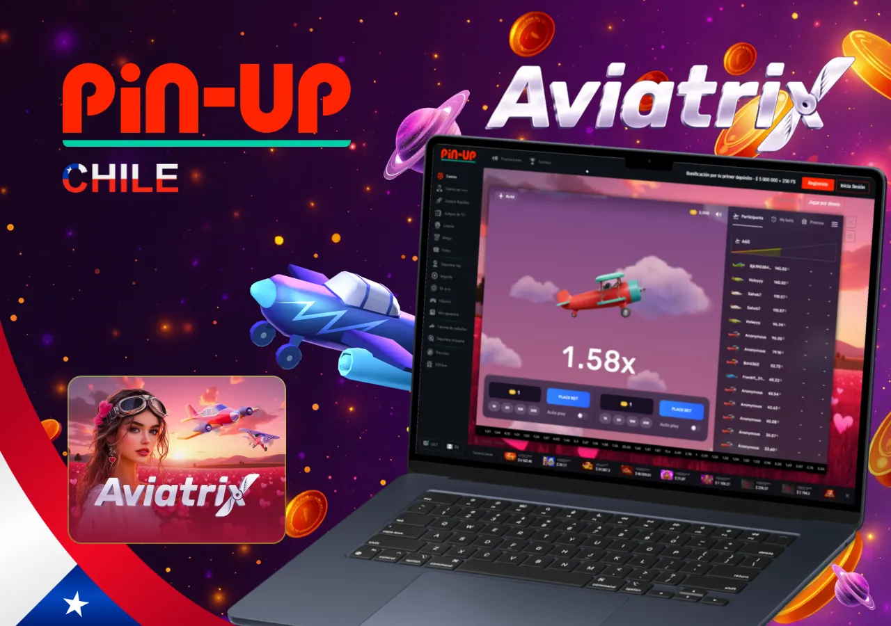 Juego Aviatrix en el casino Pin-Up Chile con un avión rojo en pleno vuelo y multiplicador de apuesta en pantalla