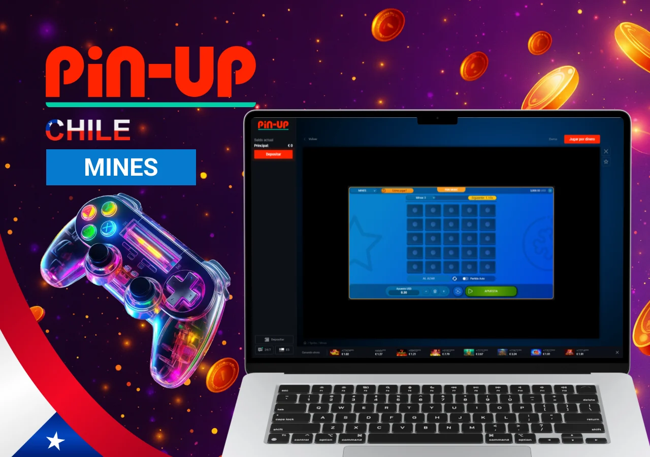 Versión demo del juego Mines mostrada en un portátil lista para probar